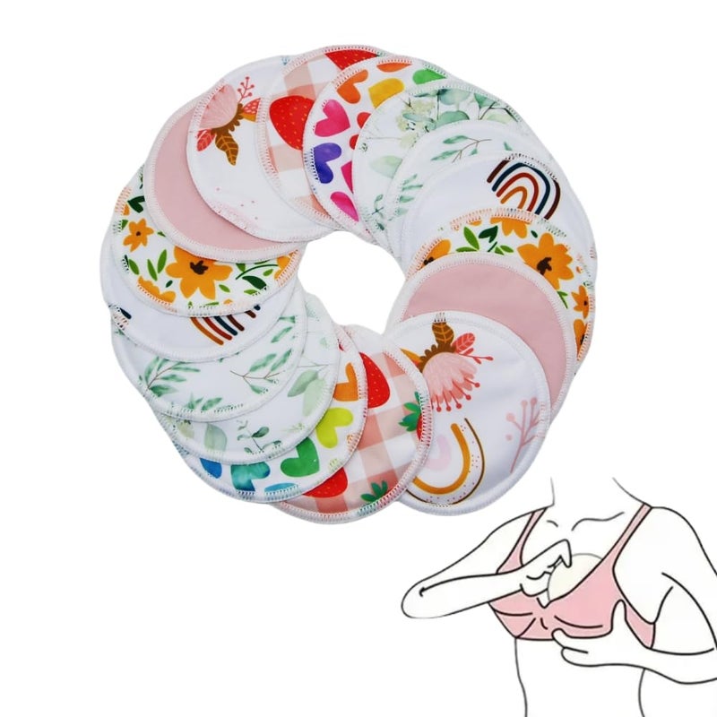 Asenappy 8 قطع (4 أزواج) وسادات صدر مطبوعة عشوائياً للأمهات المرضعات، قابلة لإعادة الاستخدام والغسل (8 قطع مطبوعة عشوائياً) - Image 1